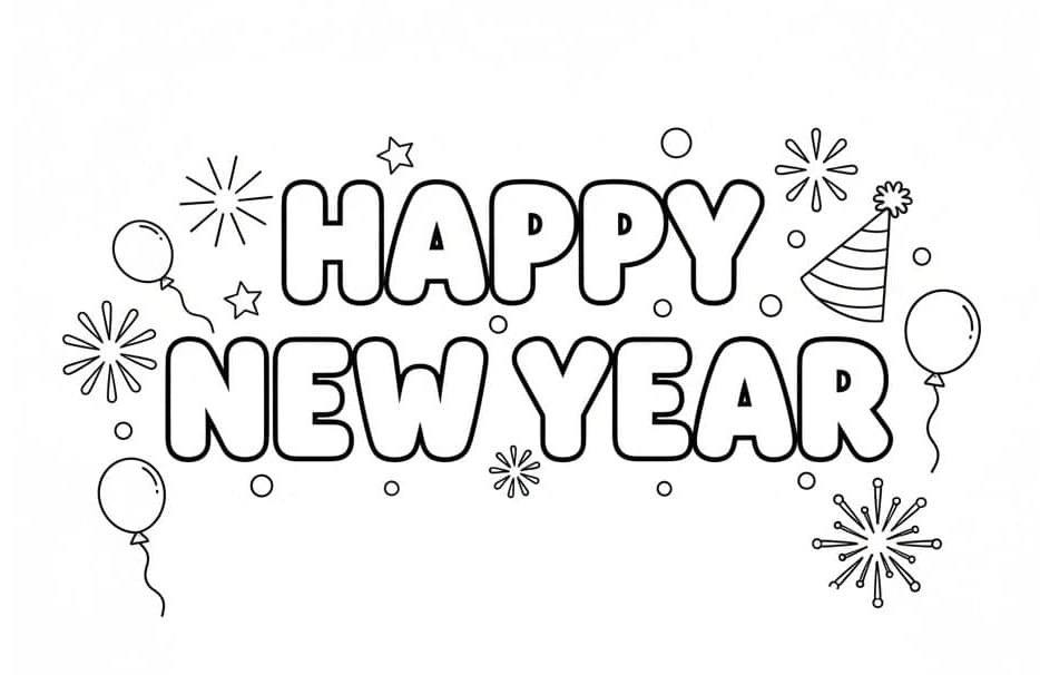 ระบายสี ภาพพิมพ์สุขสันต์วันปีใหม่ฟรี