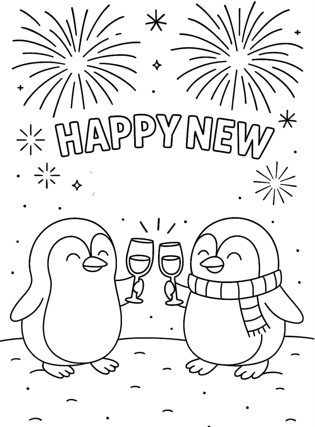 ระบายสี เพนกวินน่ารัก สุขสันต์ปีใหม่