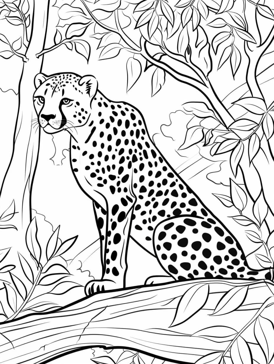 ระบายสี เสือชีตาห์นั่งอยู่บนต้นไม้