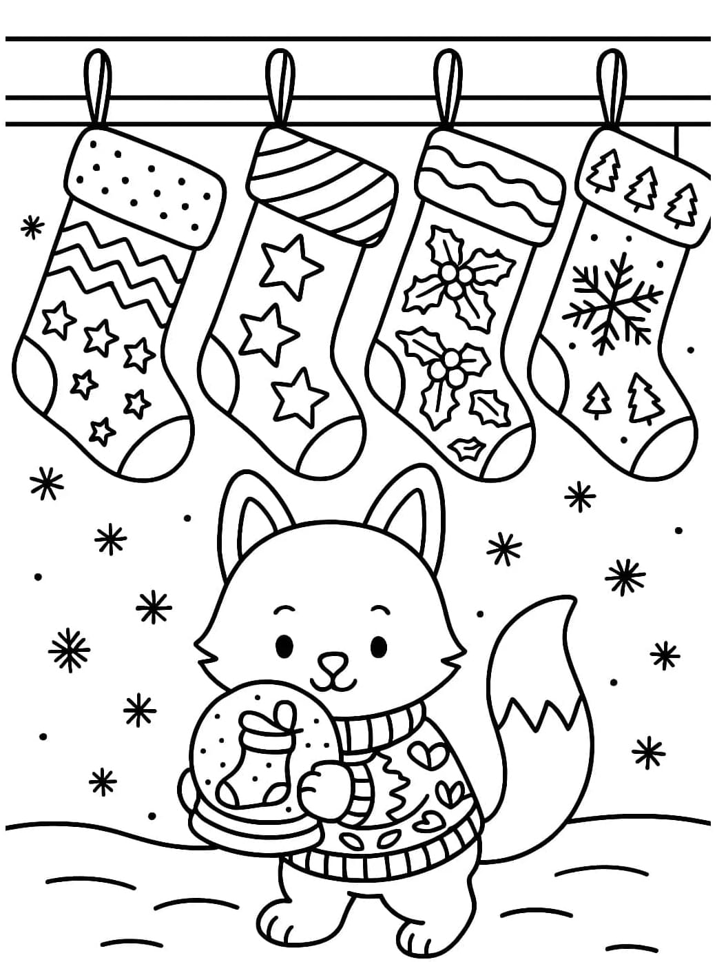 ระบายสี สุนัขจิ้งจอกในเสื้อกันหนาวคริสต์มาส