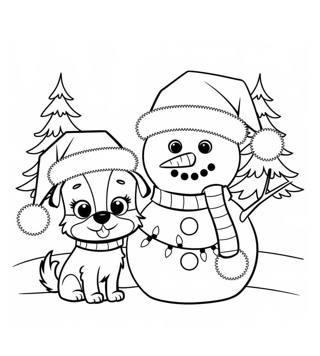 ระบายสี สุนัขคริสต์มาสกับตุ๊กตาหิมะ