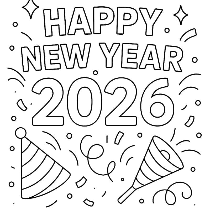 ระบายสี สวัสดีปีใหม่ 2026 แบบเรียบง่าย