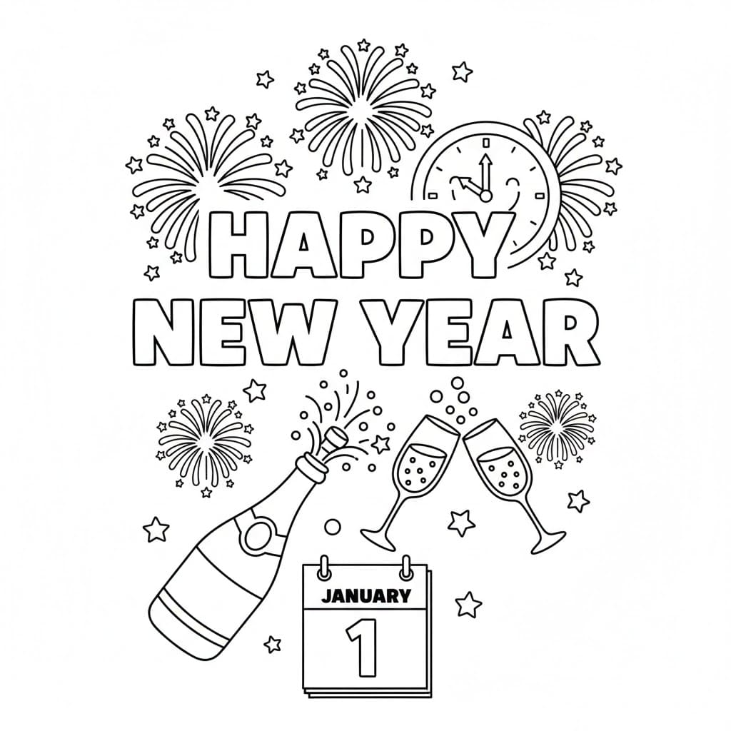 ระบายสี สวัสดีปีใหม่ ขอให้มีความสุข