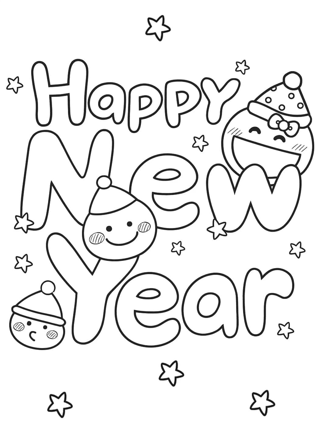 ระบายสี ตัวการ์ตูนน่ารัก ๆ สุขสันต์ปีใหม่