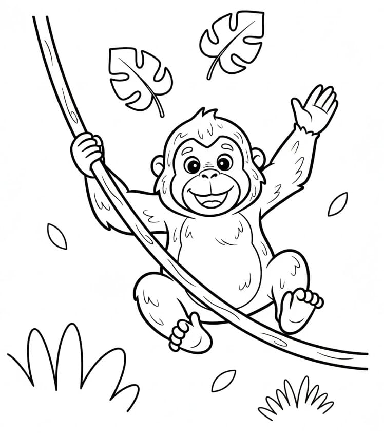 ระบายสี อุรังอุตังกับใบไม้