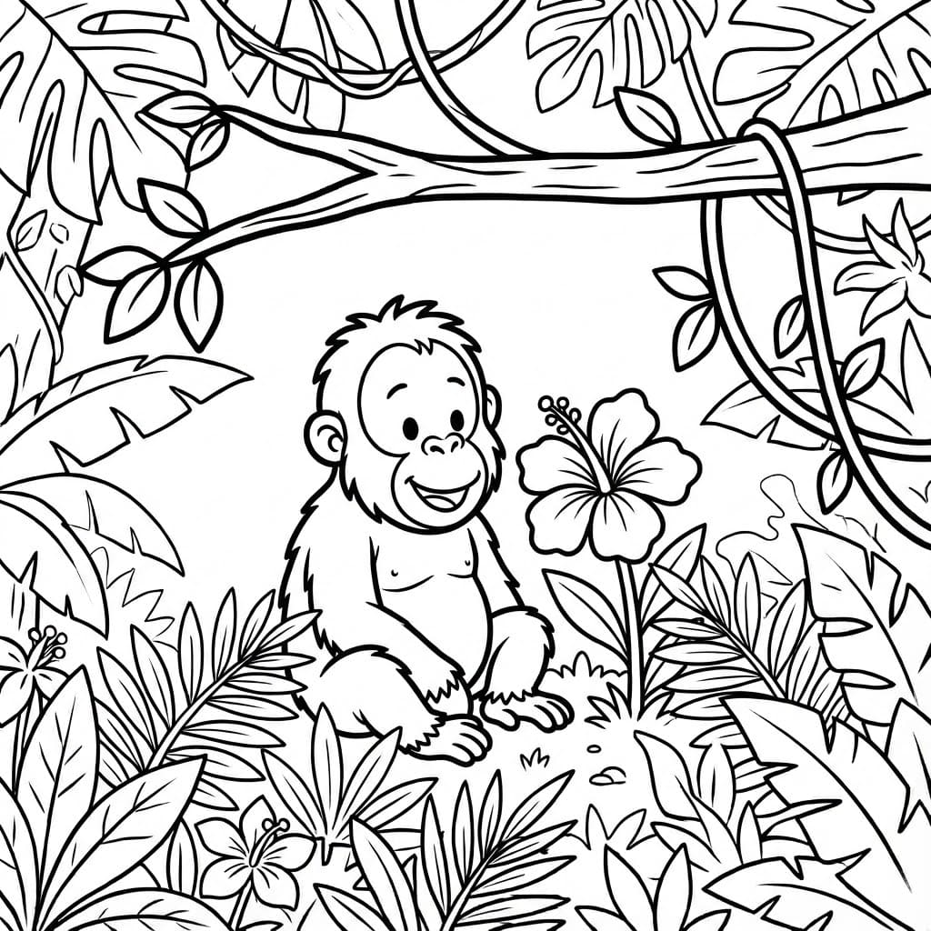 ระบายสี อุรังอุตังกับดอกไม้