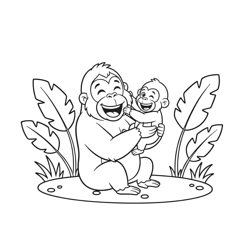 ระบายสี อุรังอุตังกอดกันอย่างมีความสุข