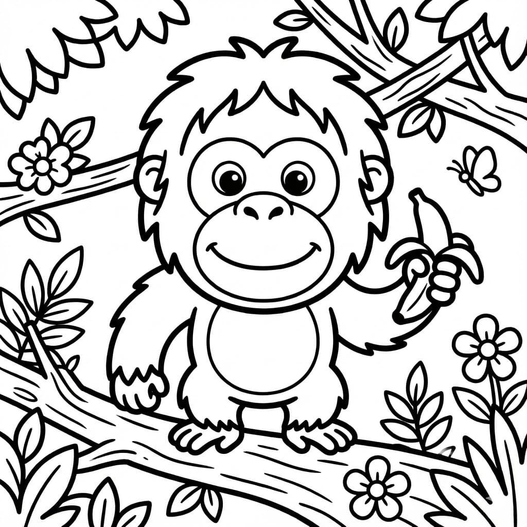 ระบายสี อุรังอุตังถือกล้วย