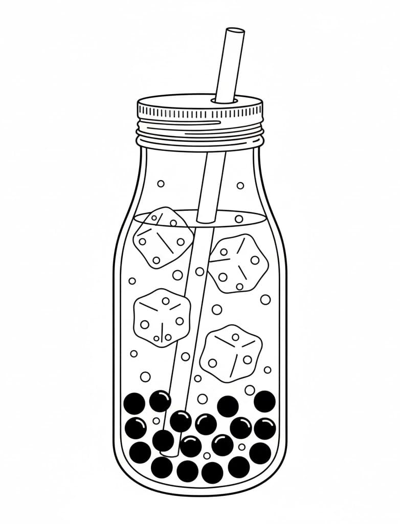 ระบายสี ชานมไข่มุกแก้วน่ารัก