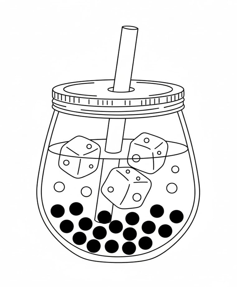 ระบายสี ชานมไข่มุกแก้วทรงสูง