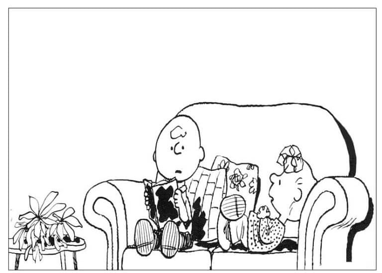 ระบายสี ชาร์ลีและแซลลี่นอนอยู่บนโซฟา