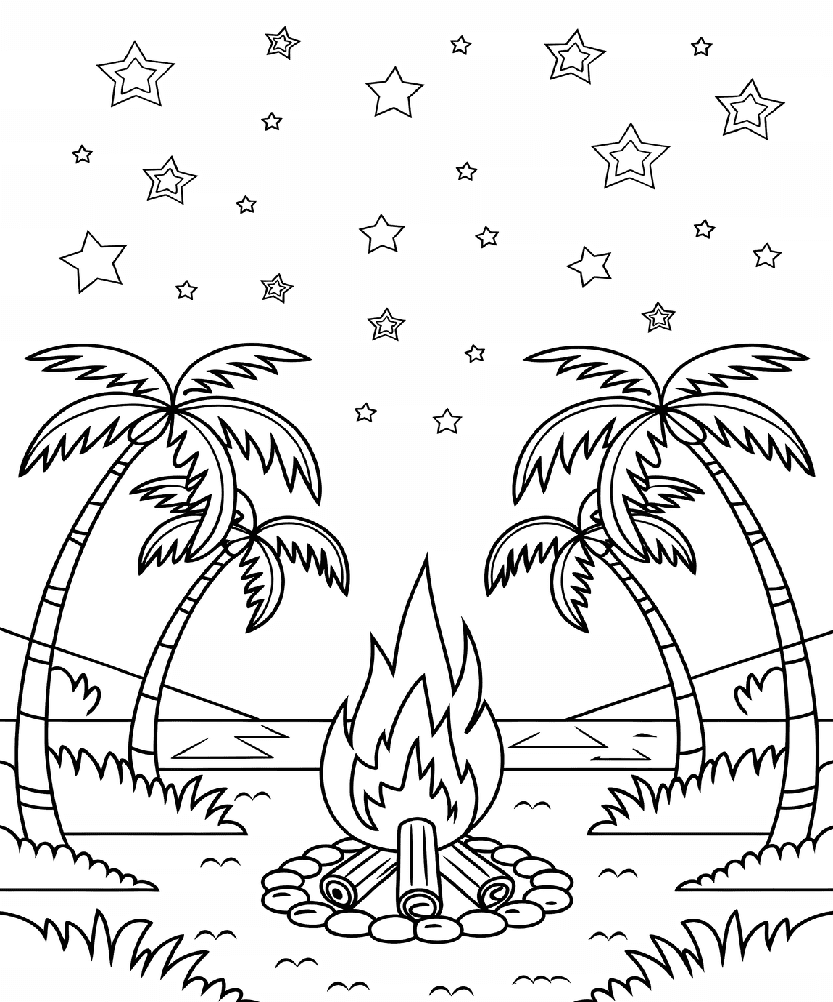 ระบายสี ชายหาดต้นปาล์ม