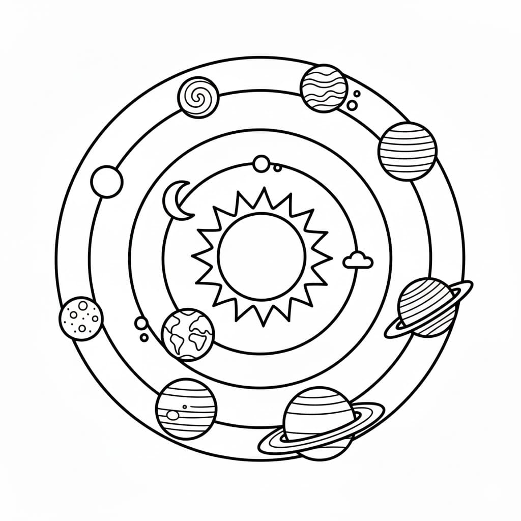 ระบายสี ชุดภาพพิมพ์ระบบสุริยะสำหรับเด็ก