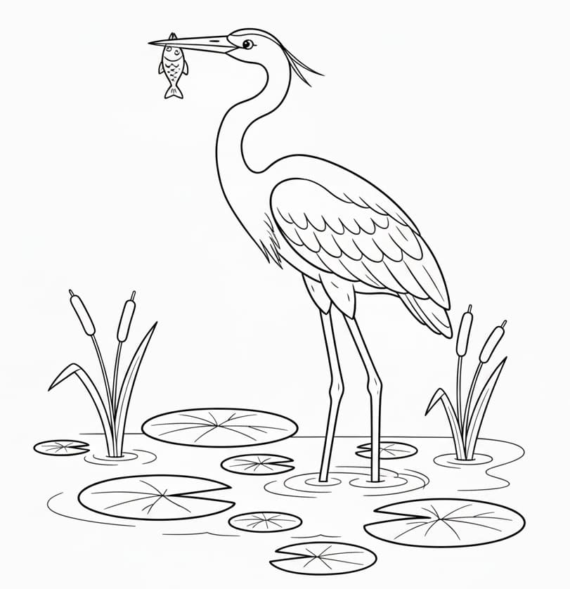 ระบายสี ลายพิมพ์นกกระสา