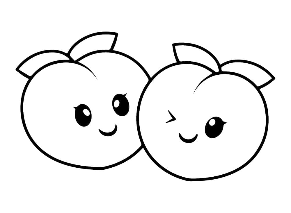 ระบายสี ลูกพีชสองลูกน่ารัก