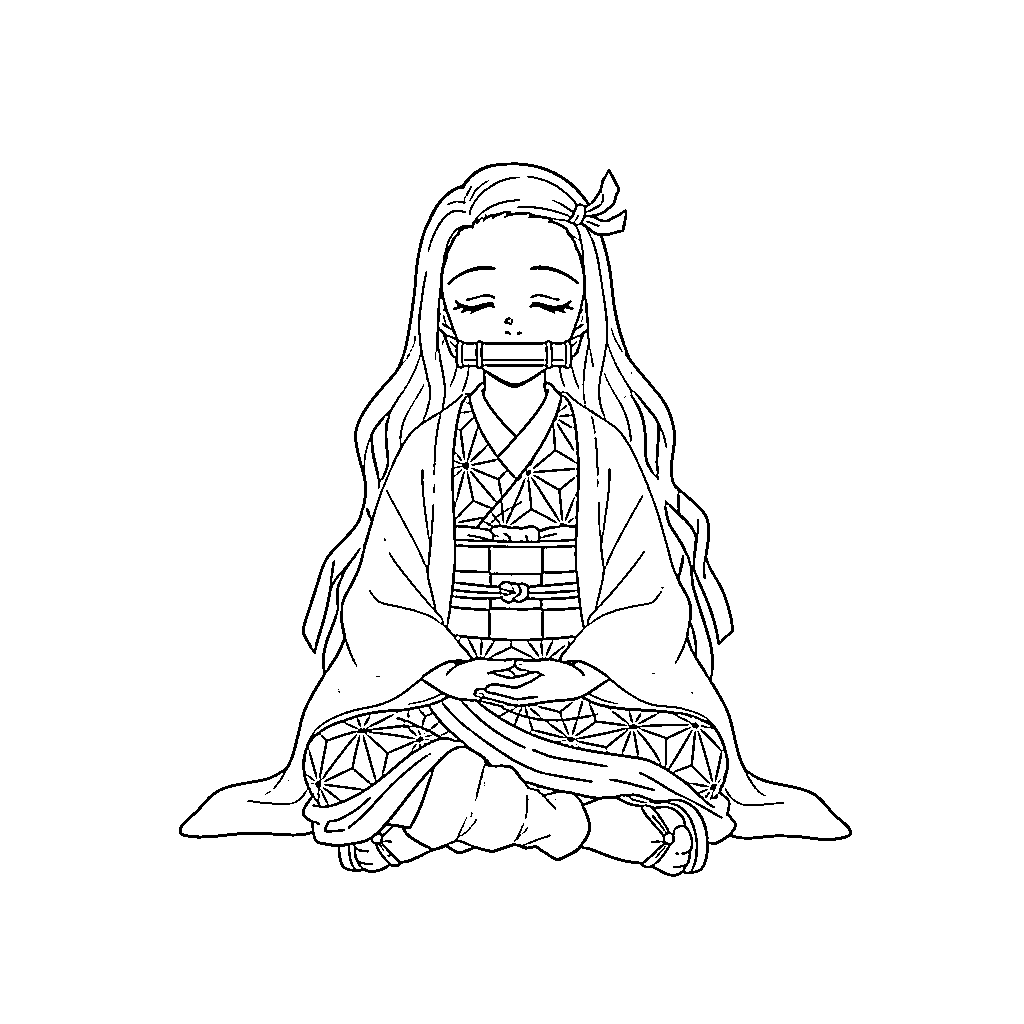 ระบายสี เนซึโกะ คามาโดะ นั่ง