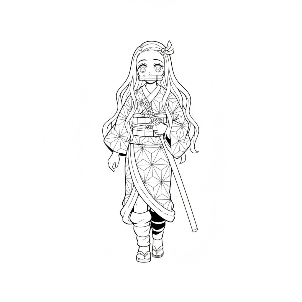 ระบายสี เนซึโกะ คามาโดะ ถือดาบ