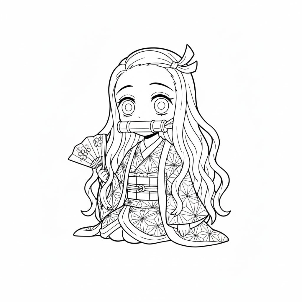 ระบายสี เนซึโกะ คามาโดะ ถือพัด