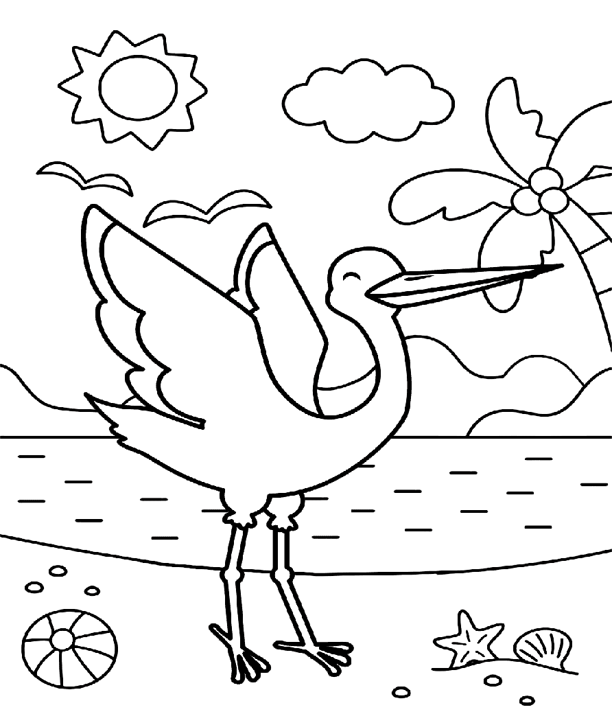 ระบายสี นกกระสาบนชายหาด