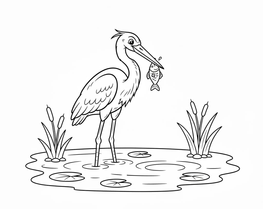 ระบายสี นกกระสากินปลา