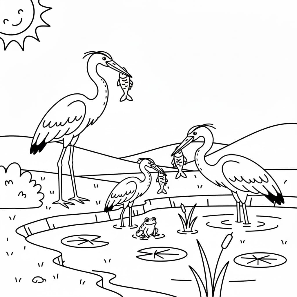 ระบายสี นกกระสากินอาหาร