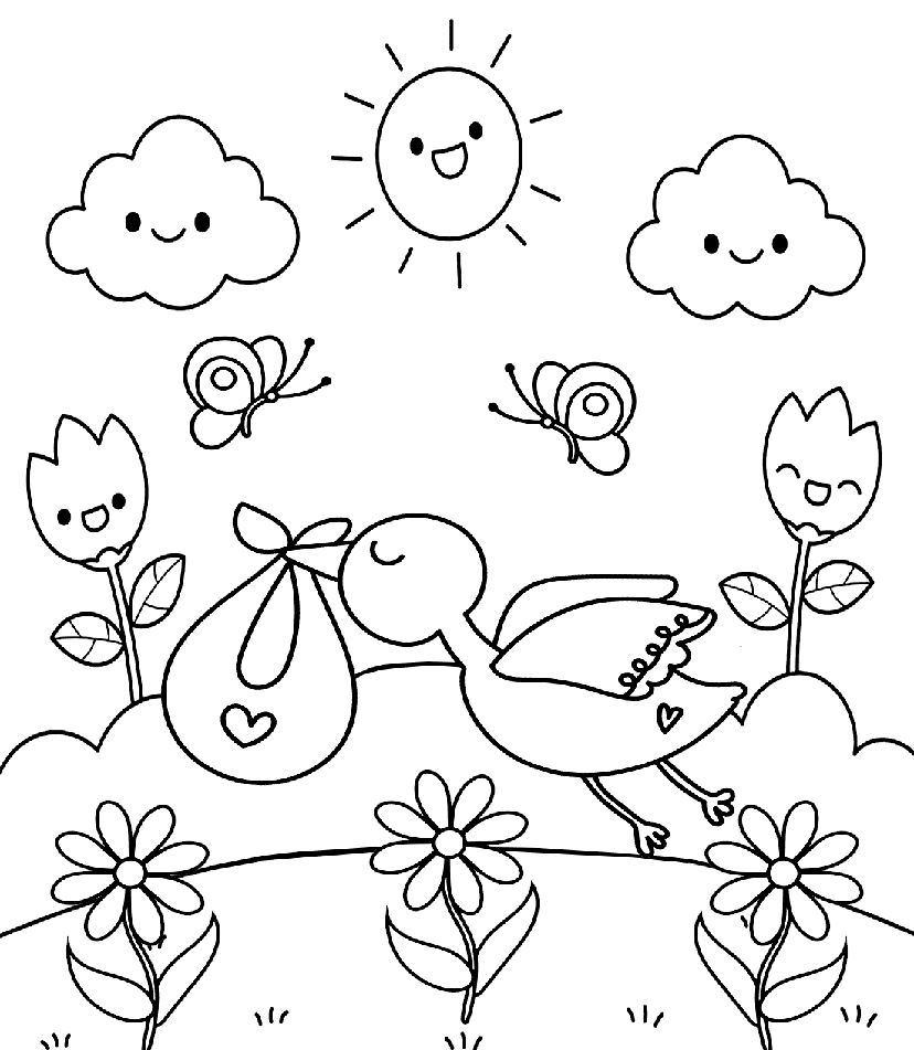 ระบายสี นกกระสาและเด็กทารก