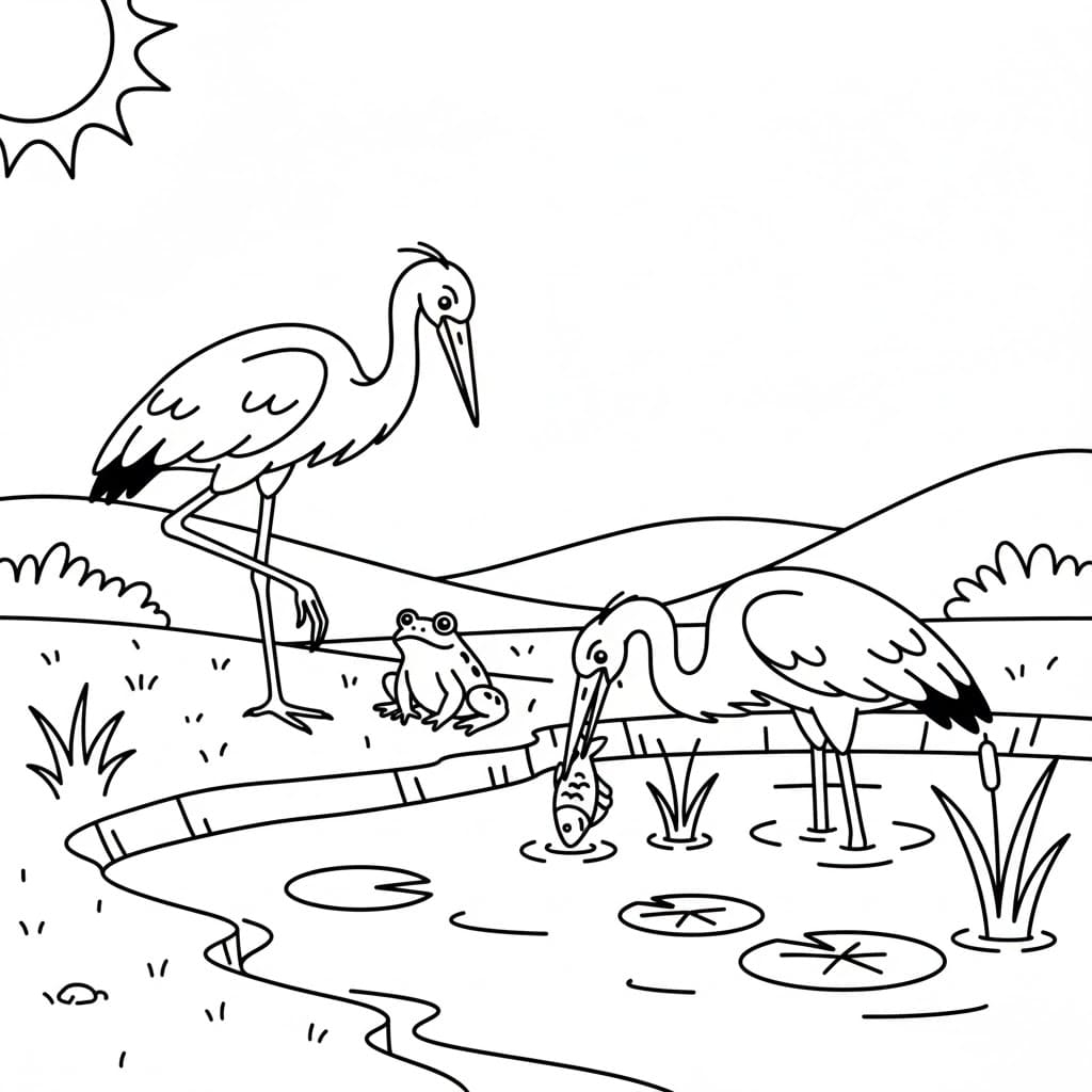 ระบายสี นกกระสาง่าย