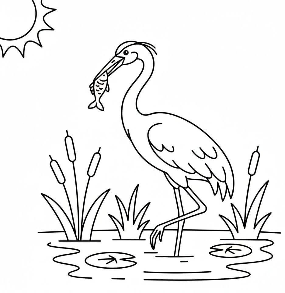 ระบายสี นกกระสาพื้นฐาน