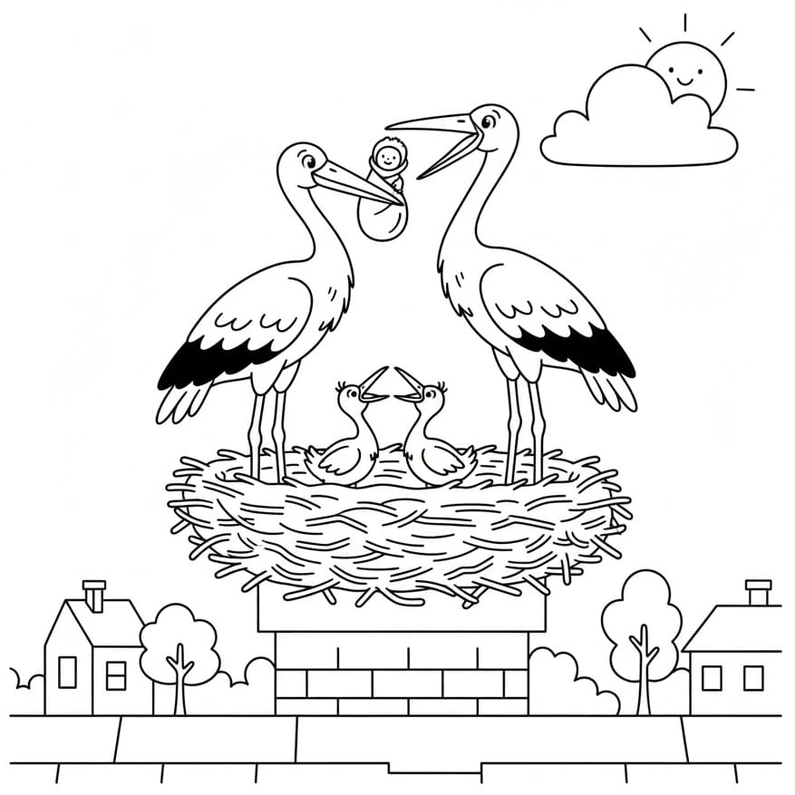 ระบายสี นกกระสาสำหรับเด็ก