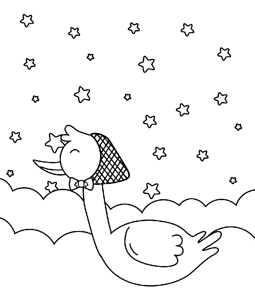 ระบายสี นกกระสาใส่ผ้าพันคอ