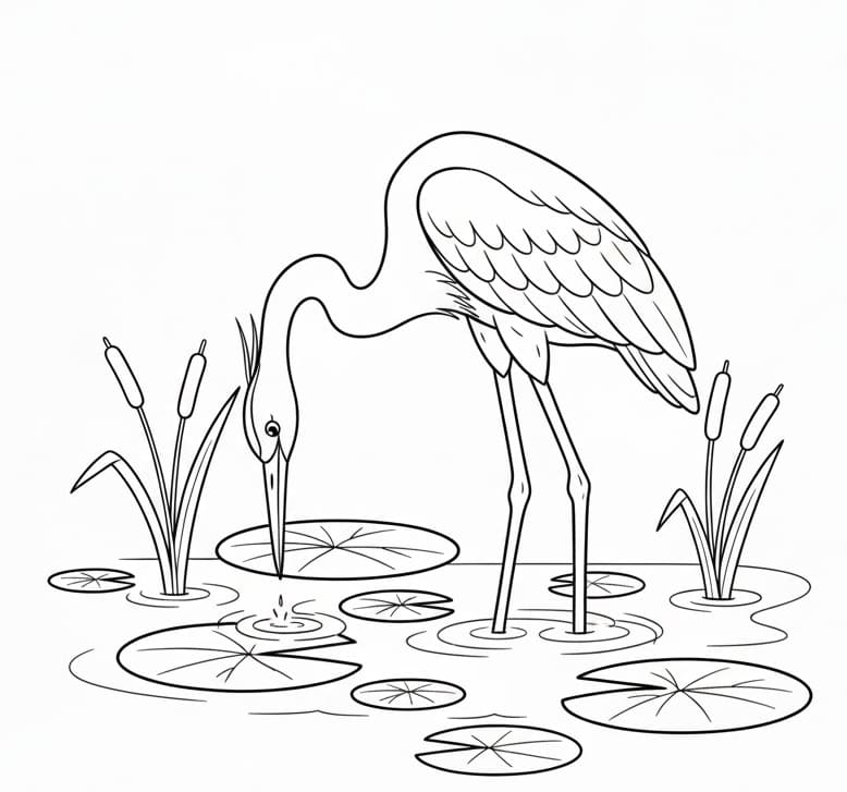 ระบายสี นกกระสาที่ยืนอยู่