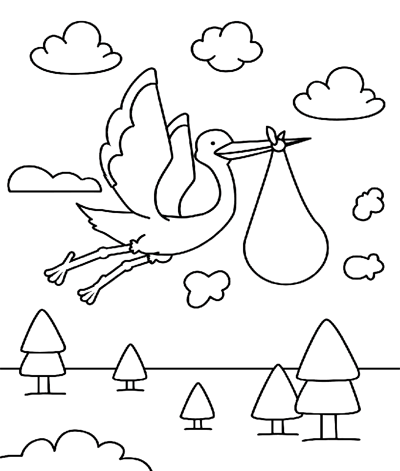 ระบายสี นกกระสาถือถุงผ้า