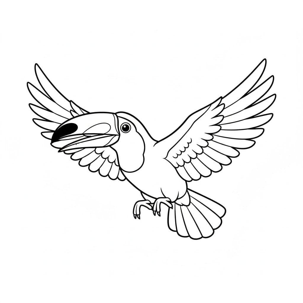 ระบายสี นกทูแคนบินอยู่บนท้องฟ้า