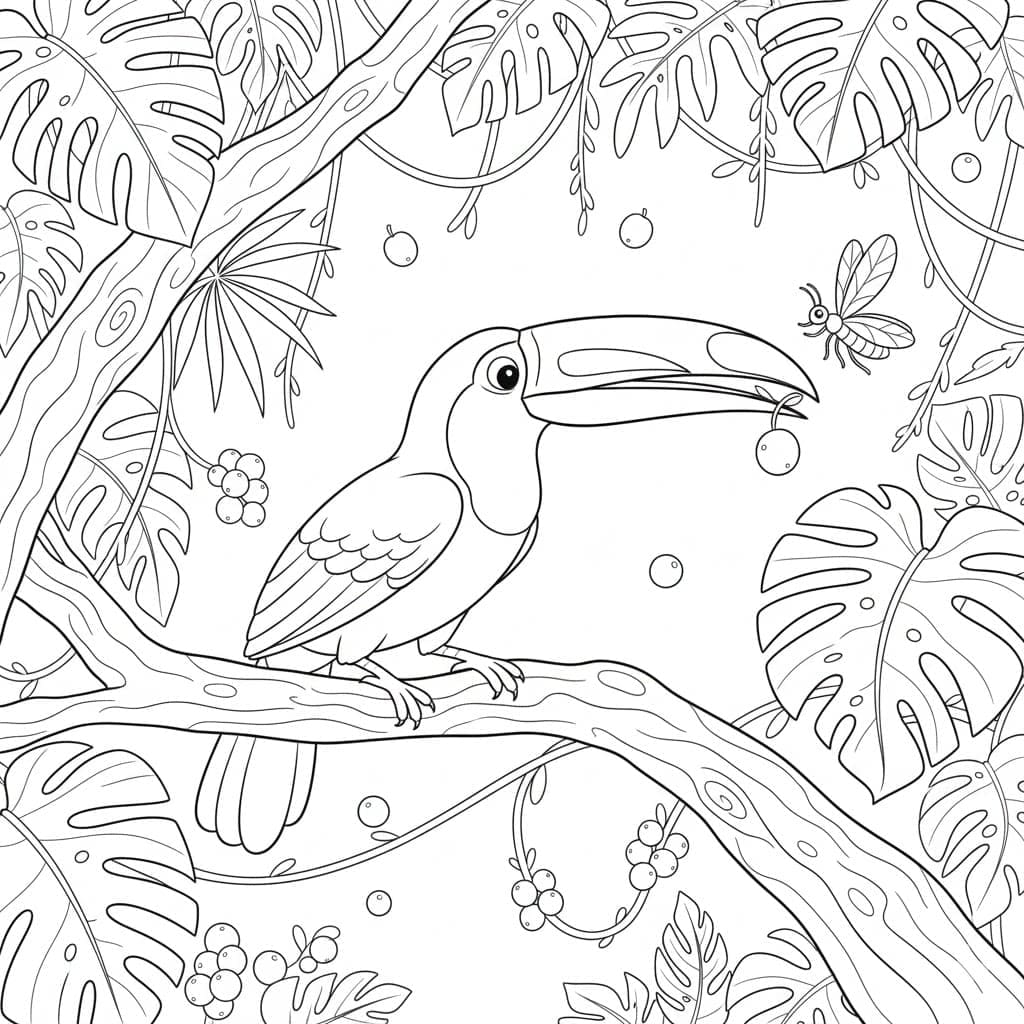 ระบายสี นกทูแคนกำลังกิน