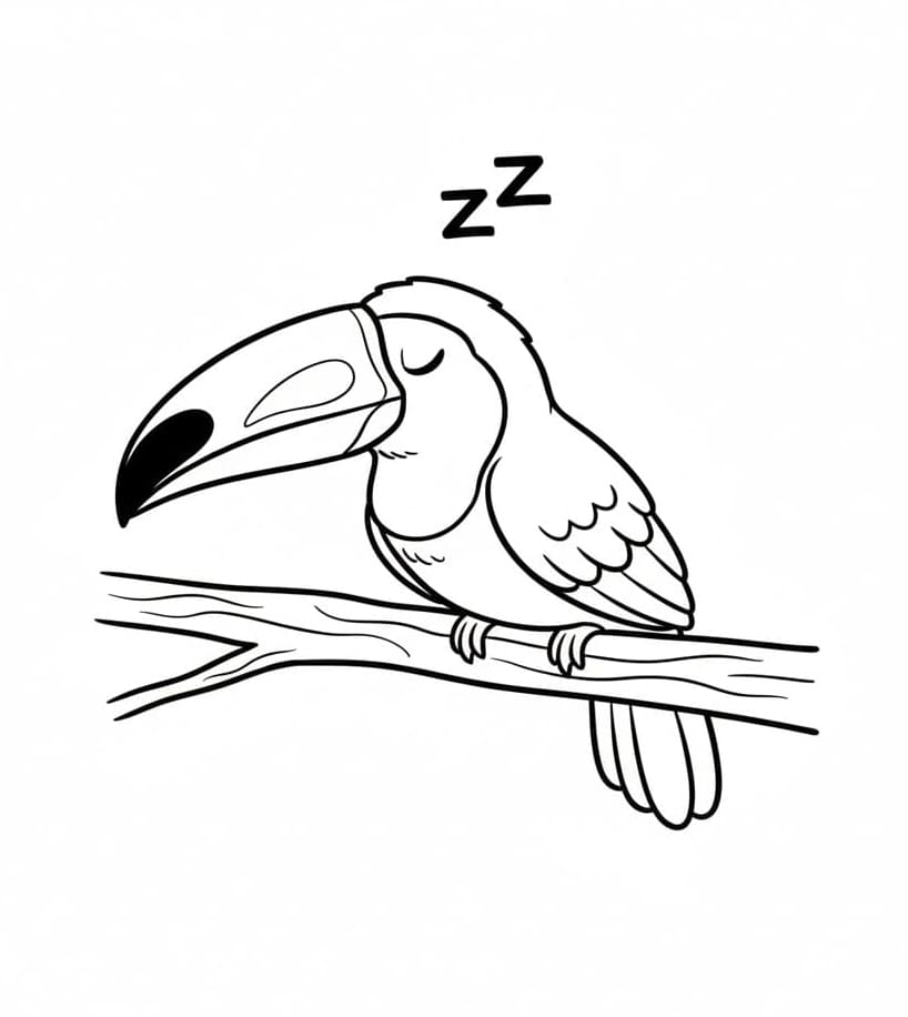 ระบายสี นกทูแคนกำลังนอนหลับ