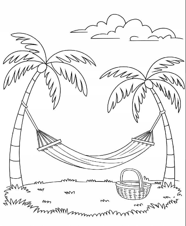 ระบายสี เปลญวนใต้ต้นมะพร้าว