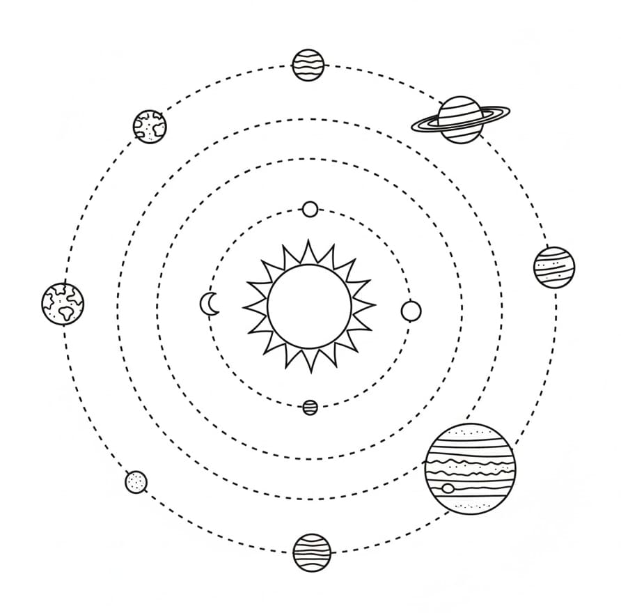 ระบายสี ภาพระบบสุริยะที่สามารถพิมพ์ได้ฟรี