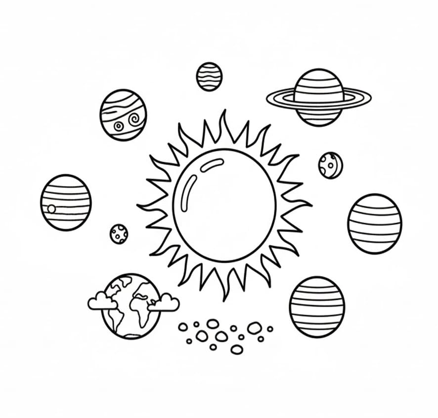 ระบายสี ระบบสุริยะแบบง่าย