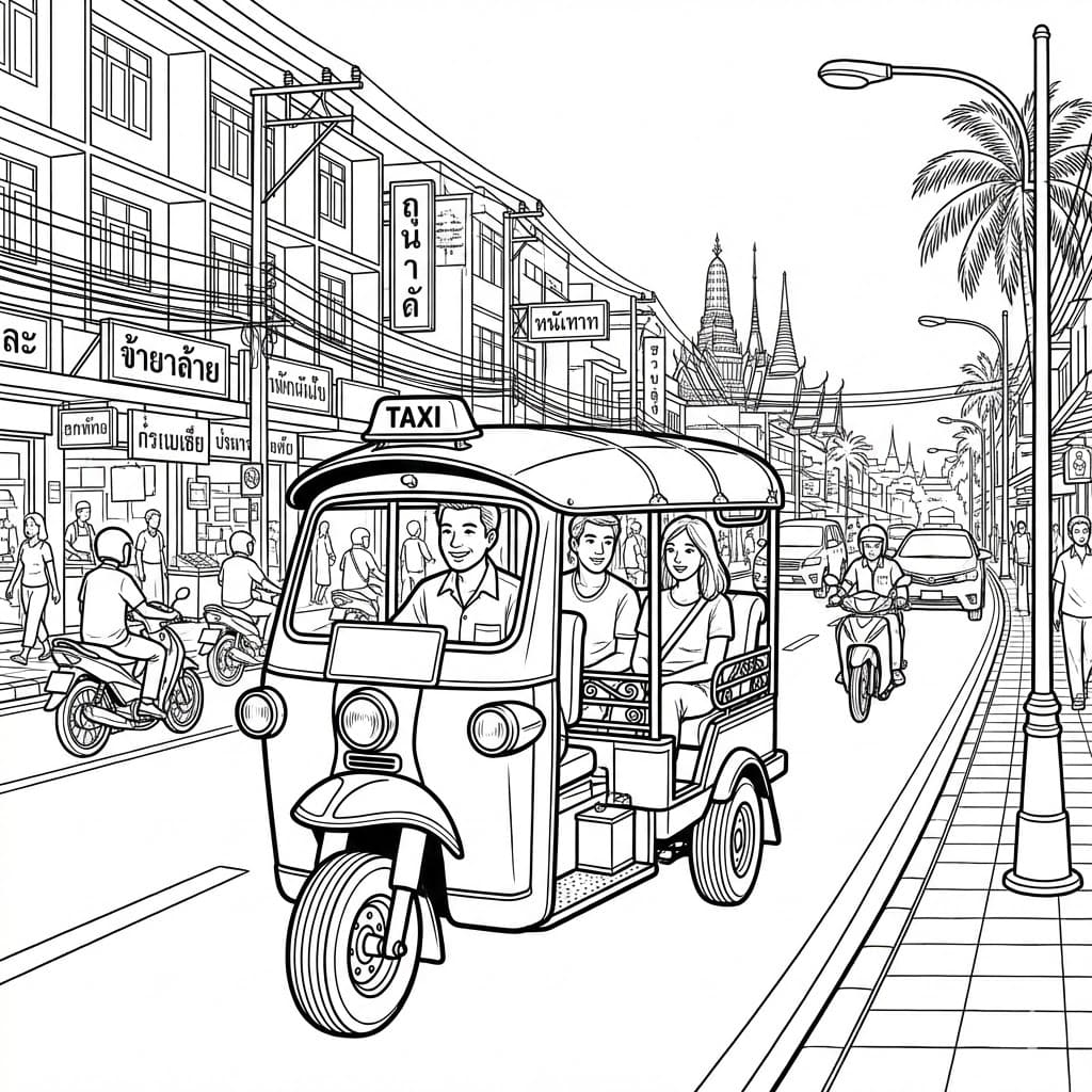 ระบายสี รถตุ๊กตุ๊กโดยสาร