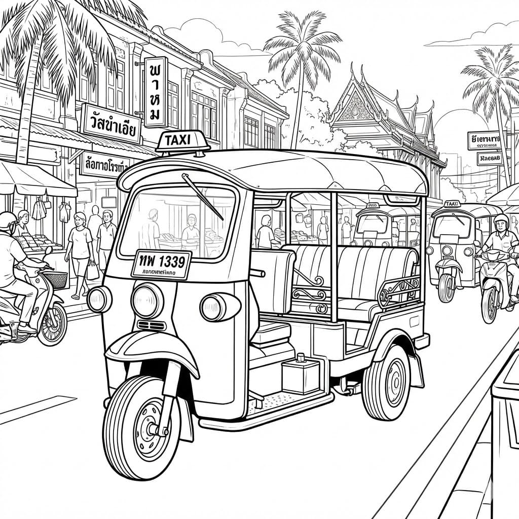 ระบายสี รถตุ๊กตุ๊กมินิมอล