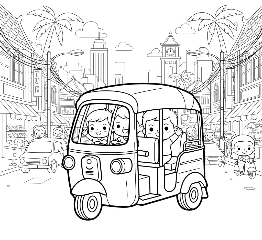 ระบายสี รถตุ๊กตุ๊กในซอยเมือง