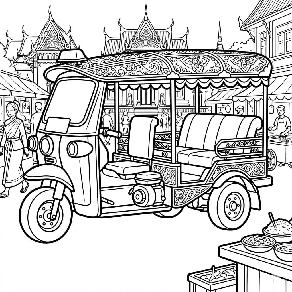 ระบายสี รถตุ๊กตุ๊กทรงยาว