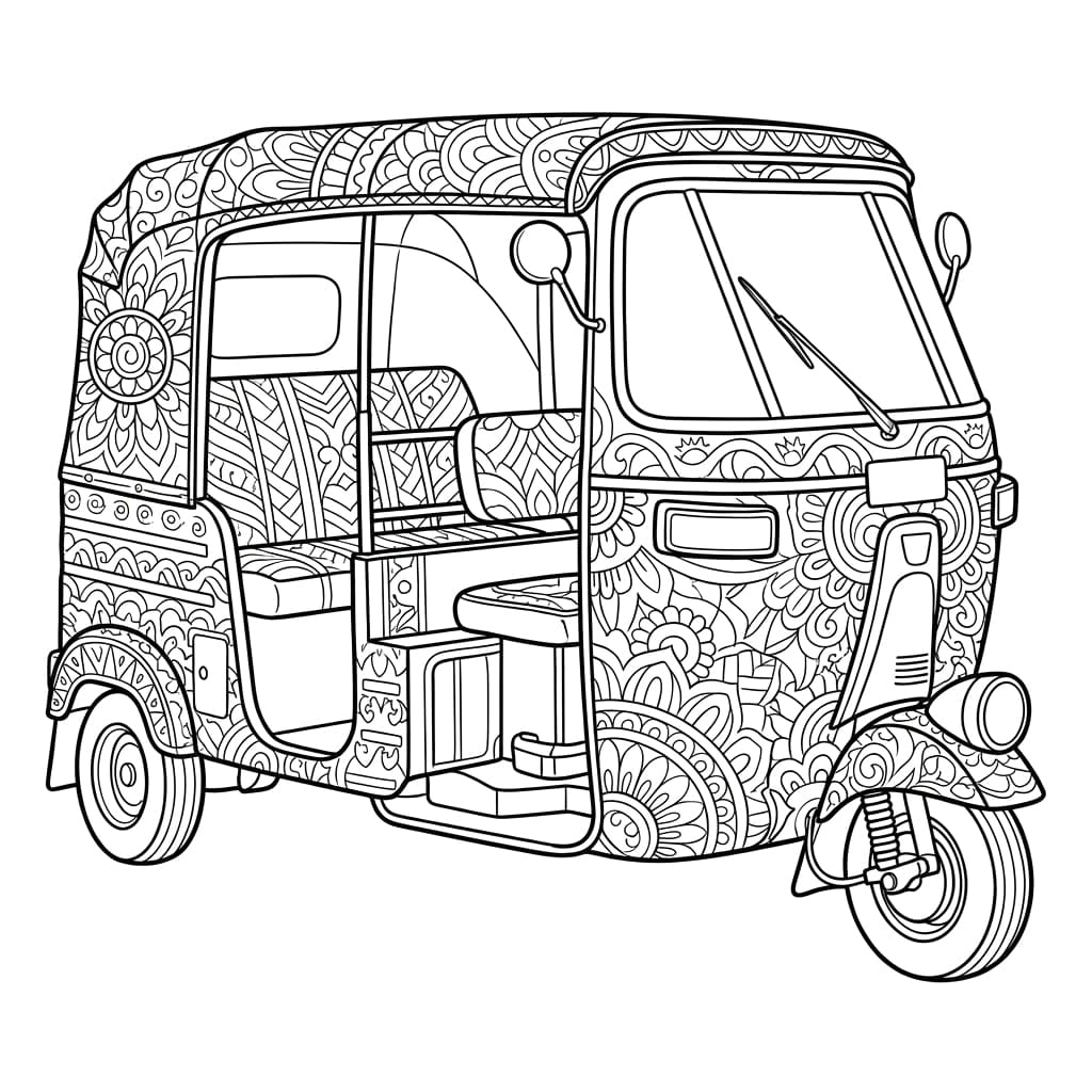 ระบายสี รถตุ๊กตุ๊กวิ่งบนถนน