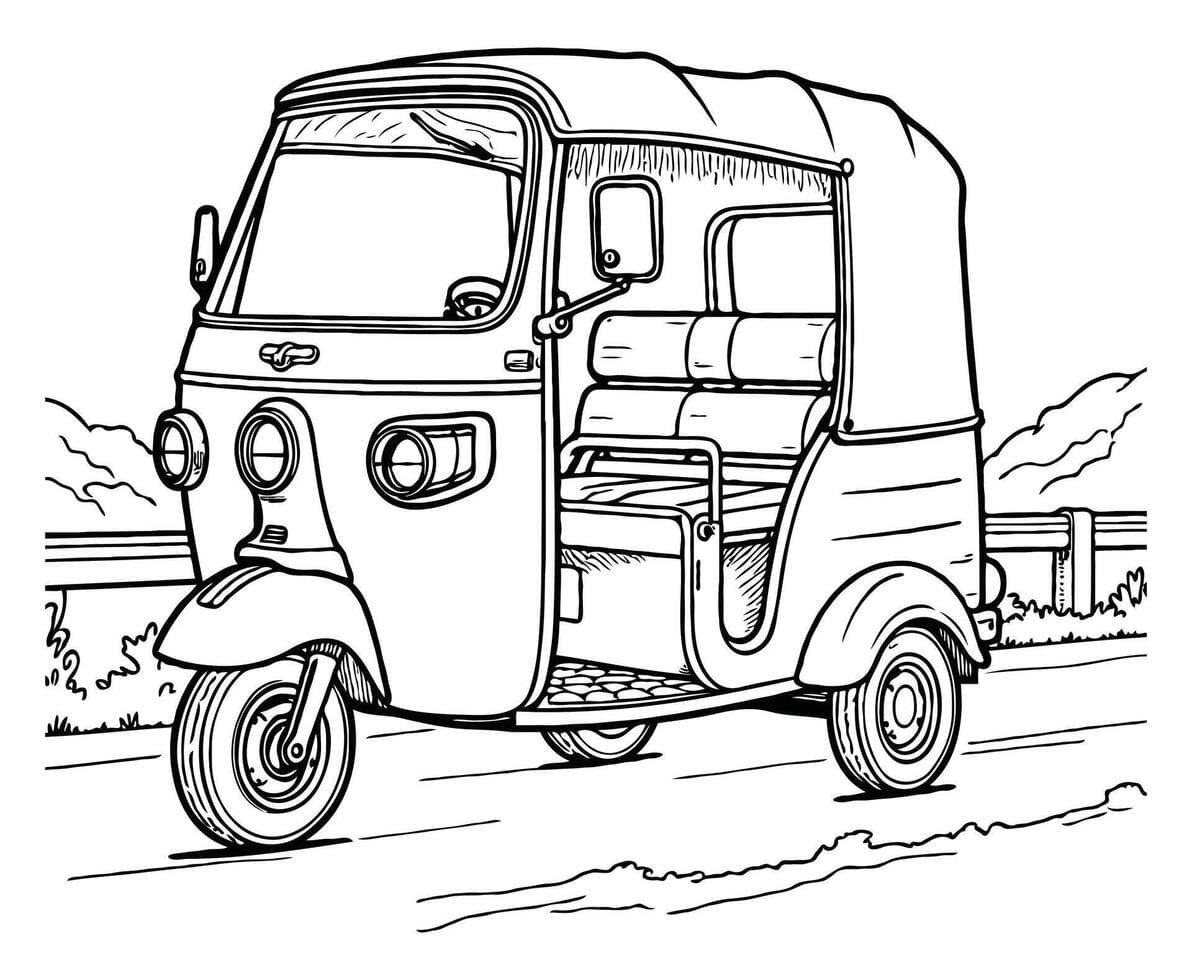 ระบายสี รถตุ๊กตุ๊กวิ่งข้างทาง