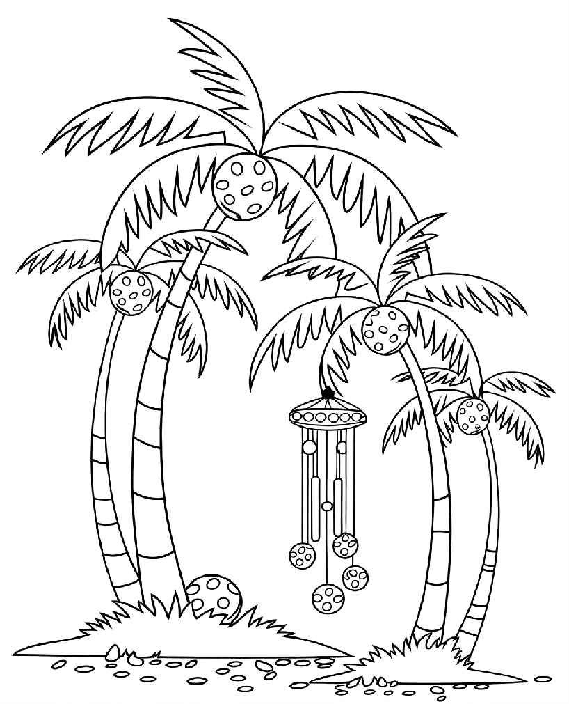 ระบายสี ซุ้มต้นมะพร้าวกับกระดิ่งลม