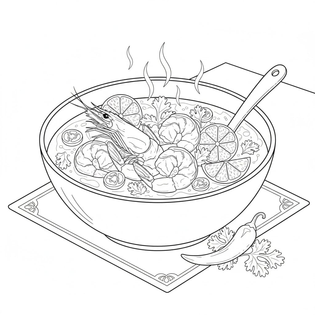 ระบายสี ต้มยำกุ้งจัดวางสวยงาม