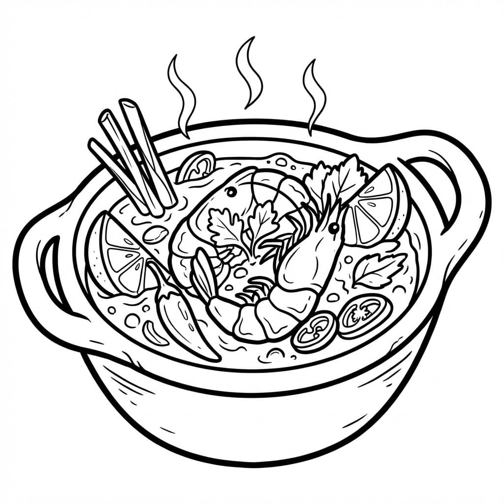 ระบายสี ต้มยำกุ้งหม้อหูจับ