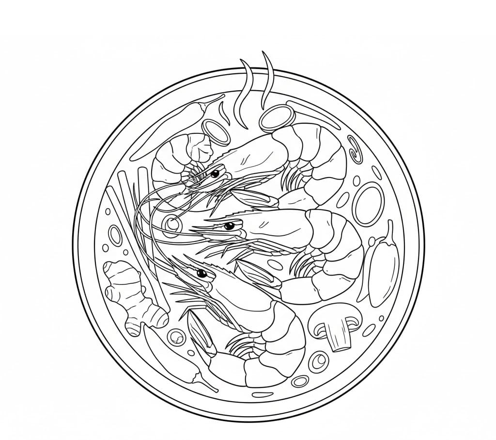 ระบายสี ต้มยำกุ้งมุมมองด้านบน