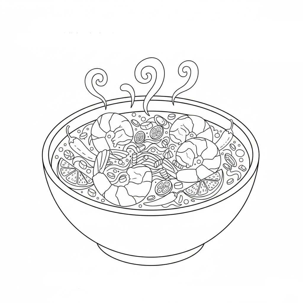 ระบายสี ต้มยำกุ้งเส้นสายอ่อนโยน