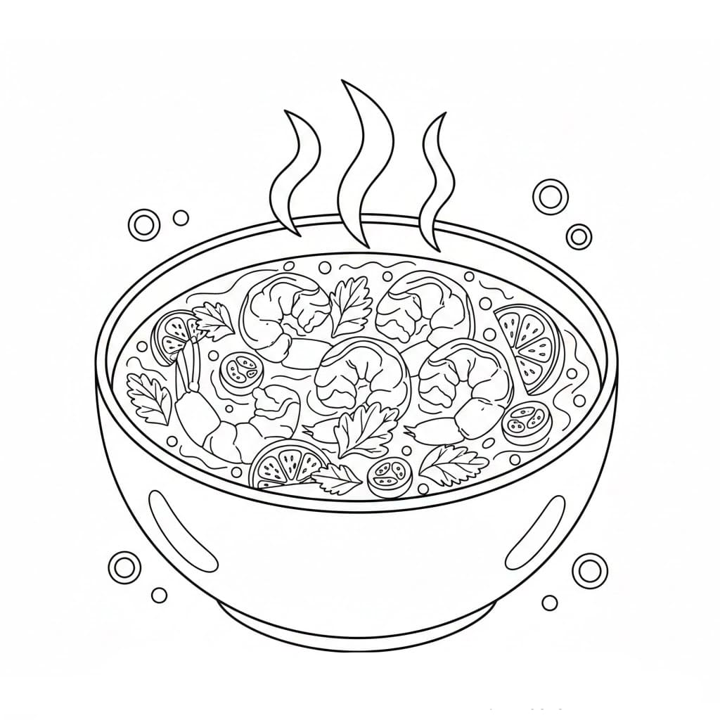 ระบายสี ต้มยำกุ้งไอน้ำลอย